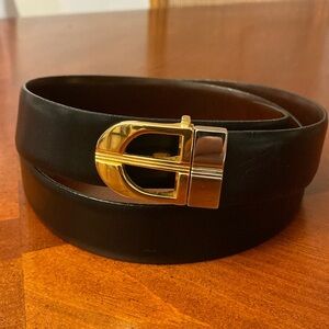 Vintage belt reversible two tone metal buckle leather black & brown sz 38